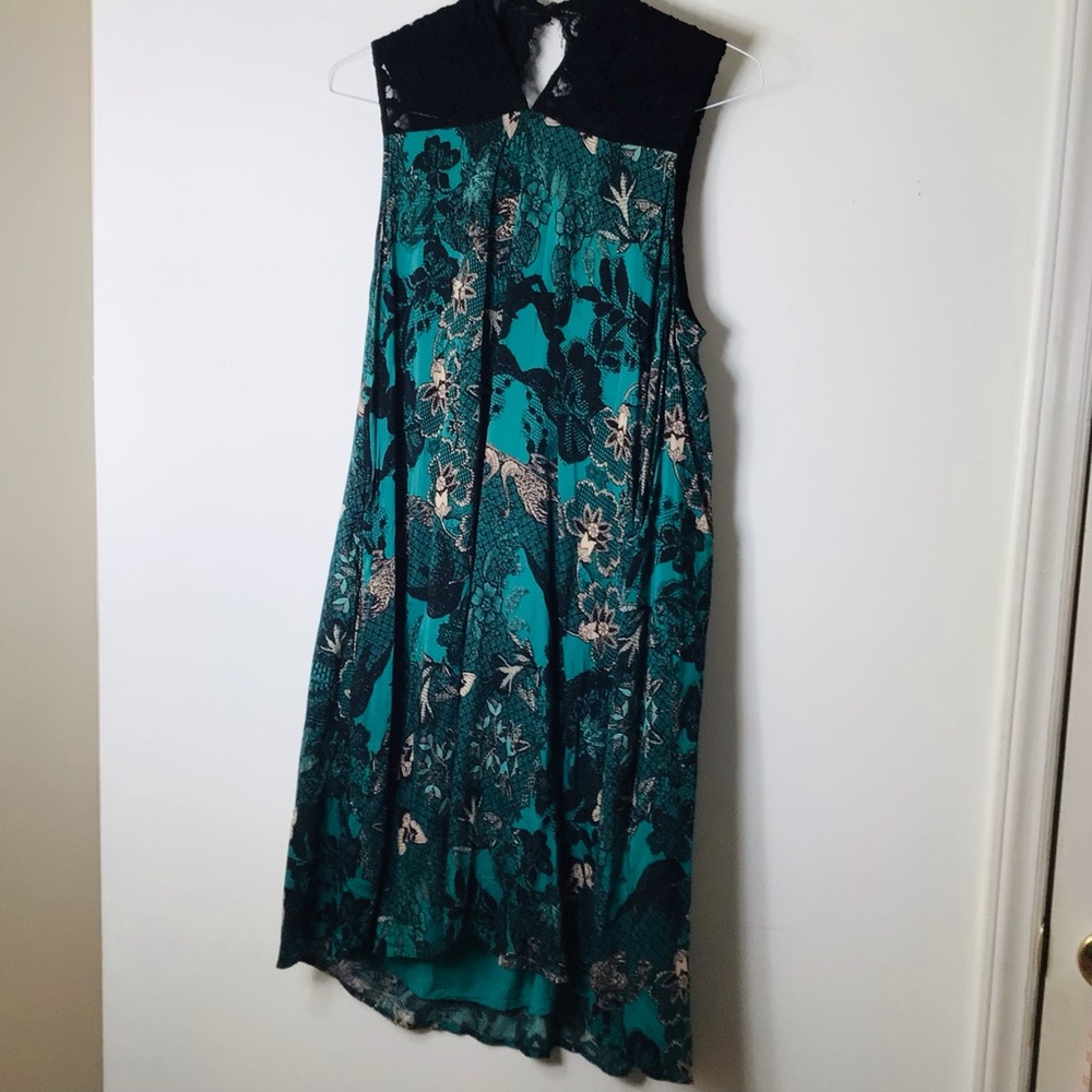 Maeve Teal Floral Maxi Dress with Black Lace Collar